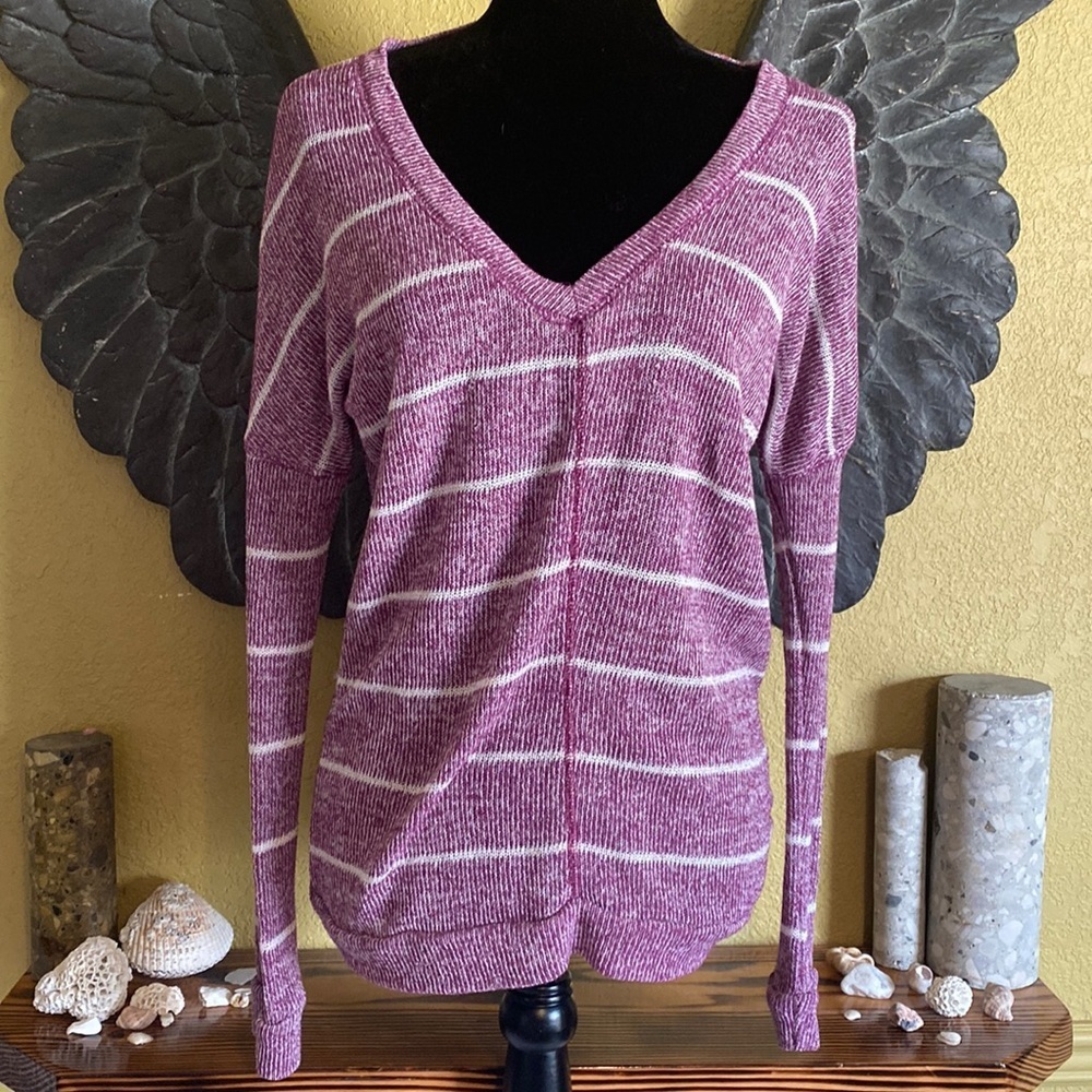 C&S Check And Stripe Knit Woven Longsleeve Top